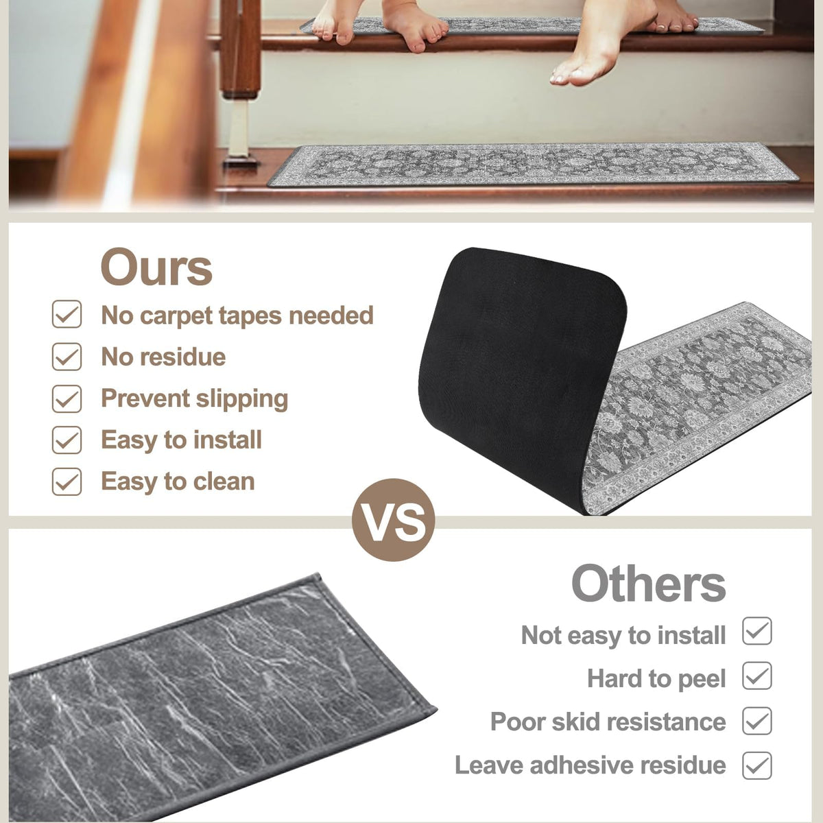 OJIA washable stair runner easier cleaning with vacuum or machine wash.