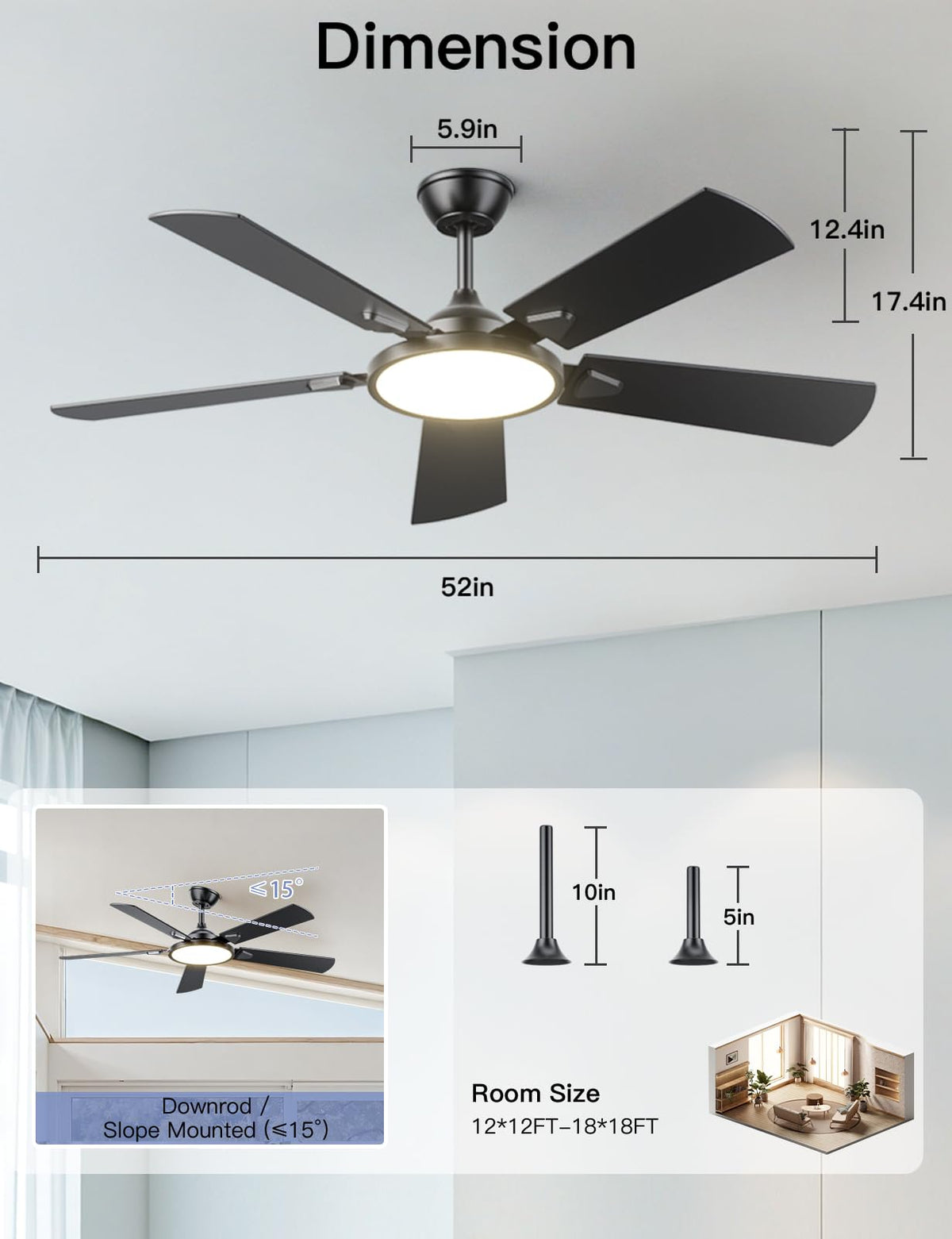OJX pull-down rods adjust height for different rooms.