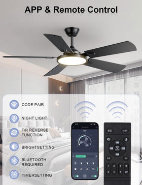 OJX 52in fan installs on sloped ceilings for flexible placement.