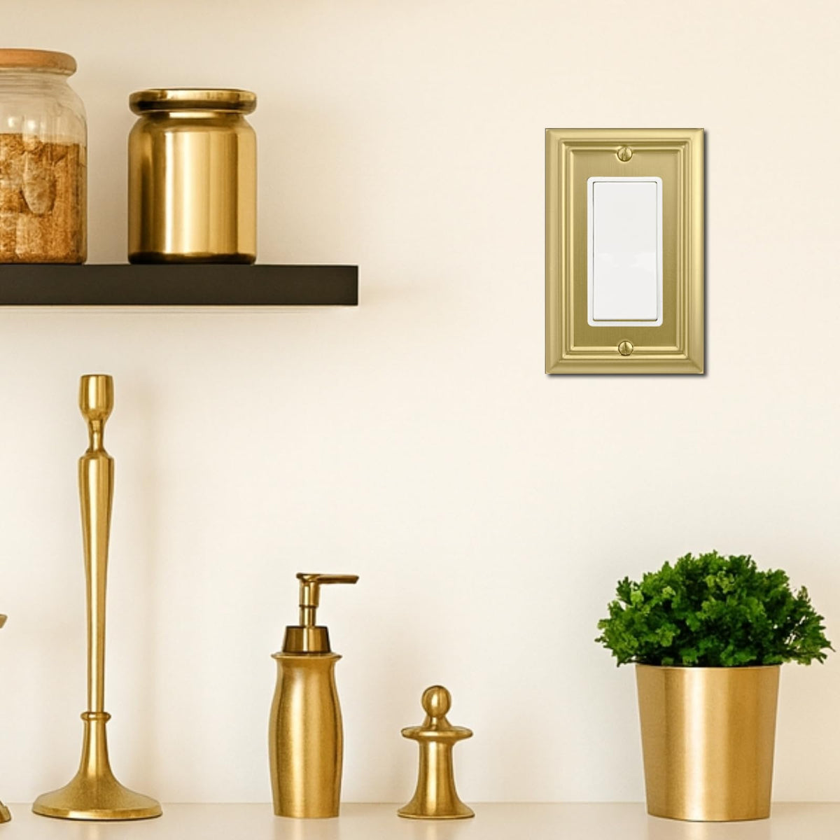 OKAWYC Adler brushed brass wall plate closeup highlighting durable metal finish