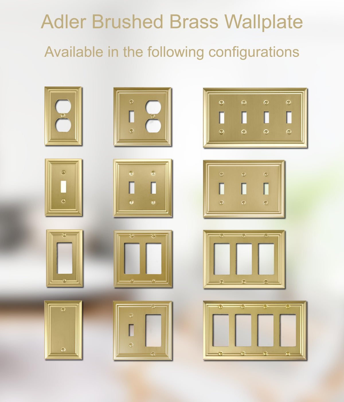 Durable brushed-brass wall plate finish stands up to daily use.