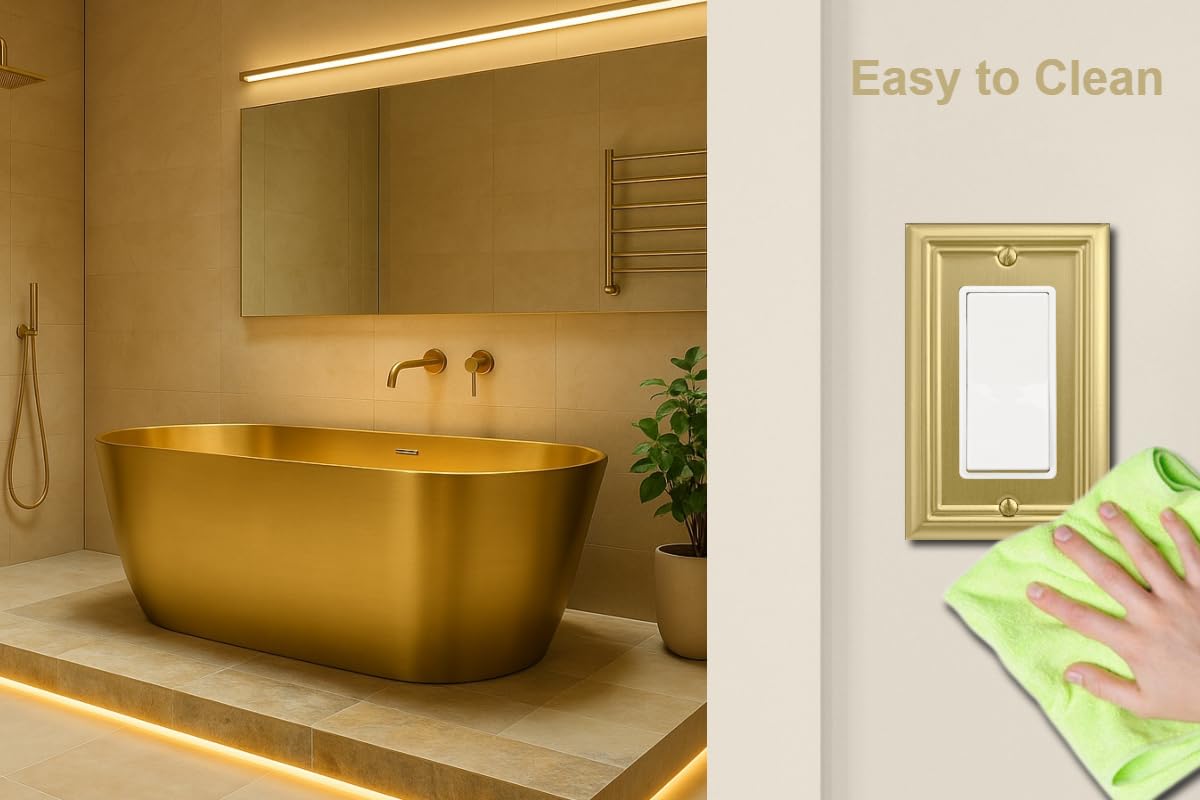 OKAWYC Adler brushed brass wall plate in a living room setting with warm decor