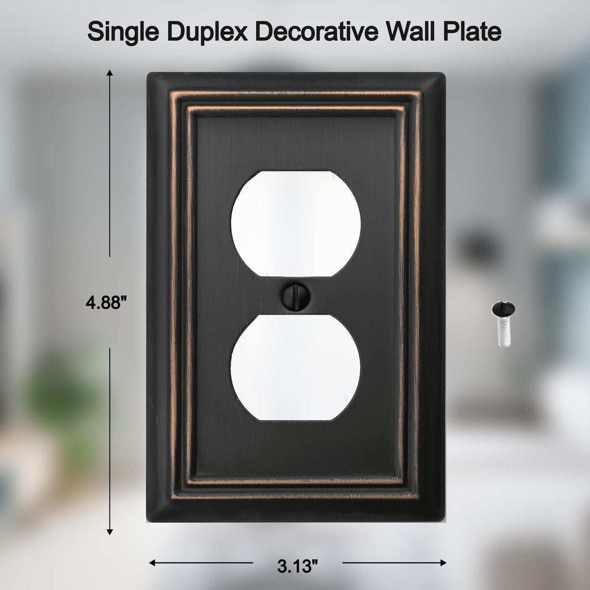 OKAWYC Adler duplex outlet wall plate close-up highlights durable metal finish.