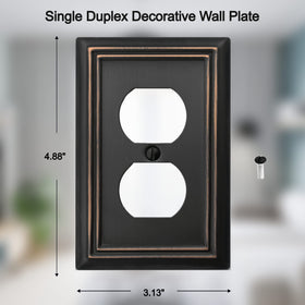 OKAWYC Adler duplex outlet wall plate close-up highlights durable metal finish.