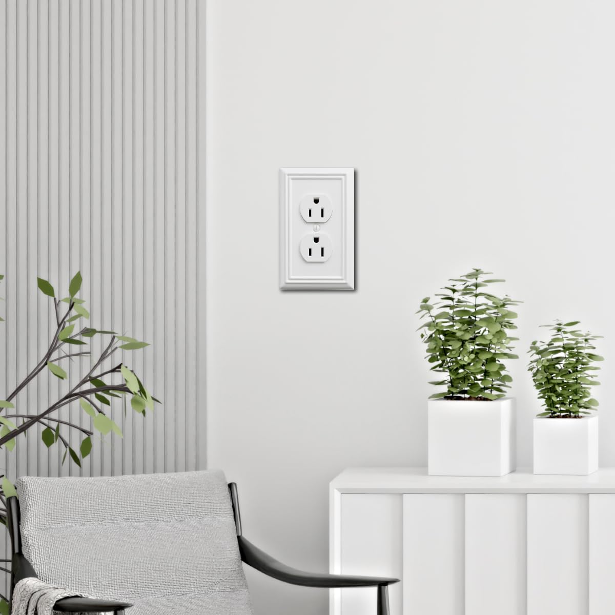 OKAWYC Adler outlet cover white installed on wall, offers a refined, cohesive look.