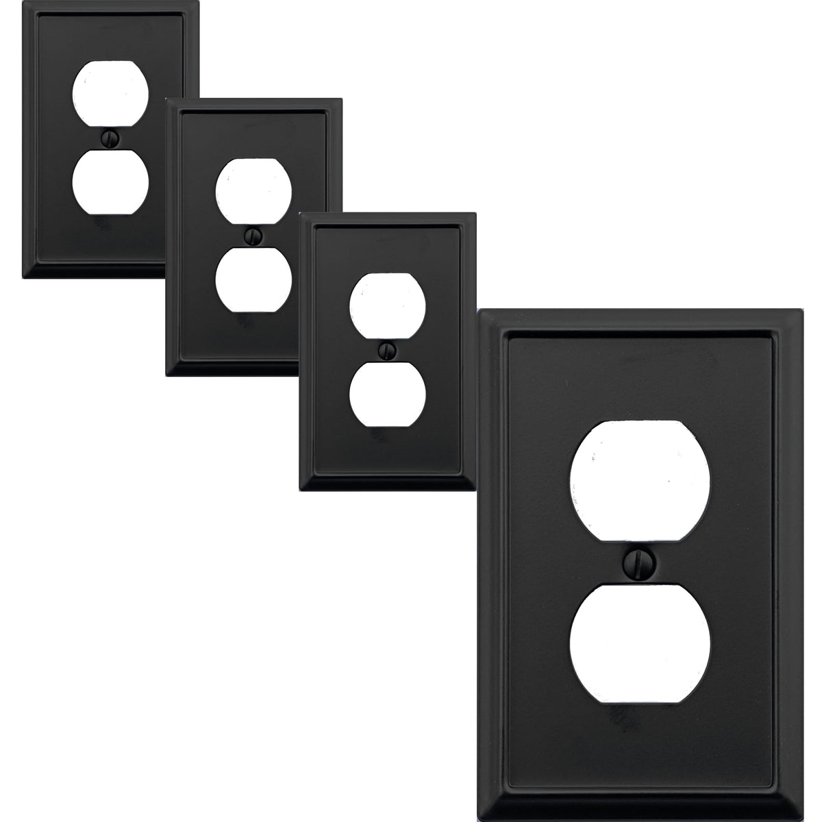 OKAWYC Aria black wall plate 1-gang 4-pack with durable metal finish for stylish switch covers.