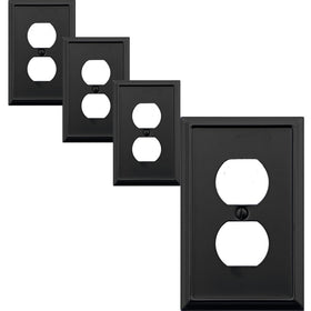 OKAWYC Aria black wall plate 1-gang 4-pack with durable metal finish for stylish switch covers.