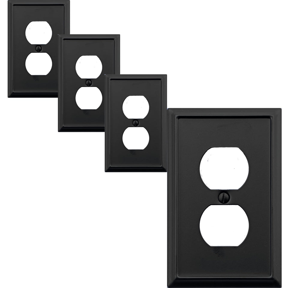 OKAWYC Aria black wall plate 1-gang 4-pack with durable metal finish for stylish switch covers.