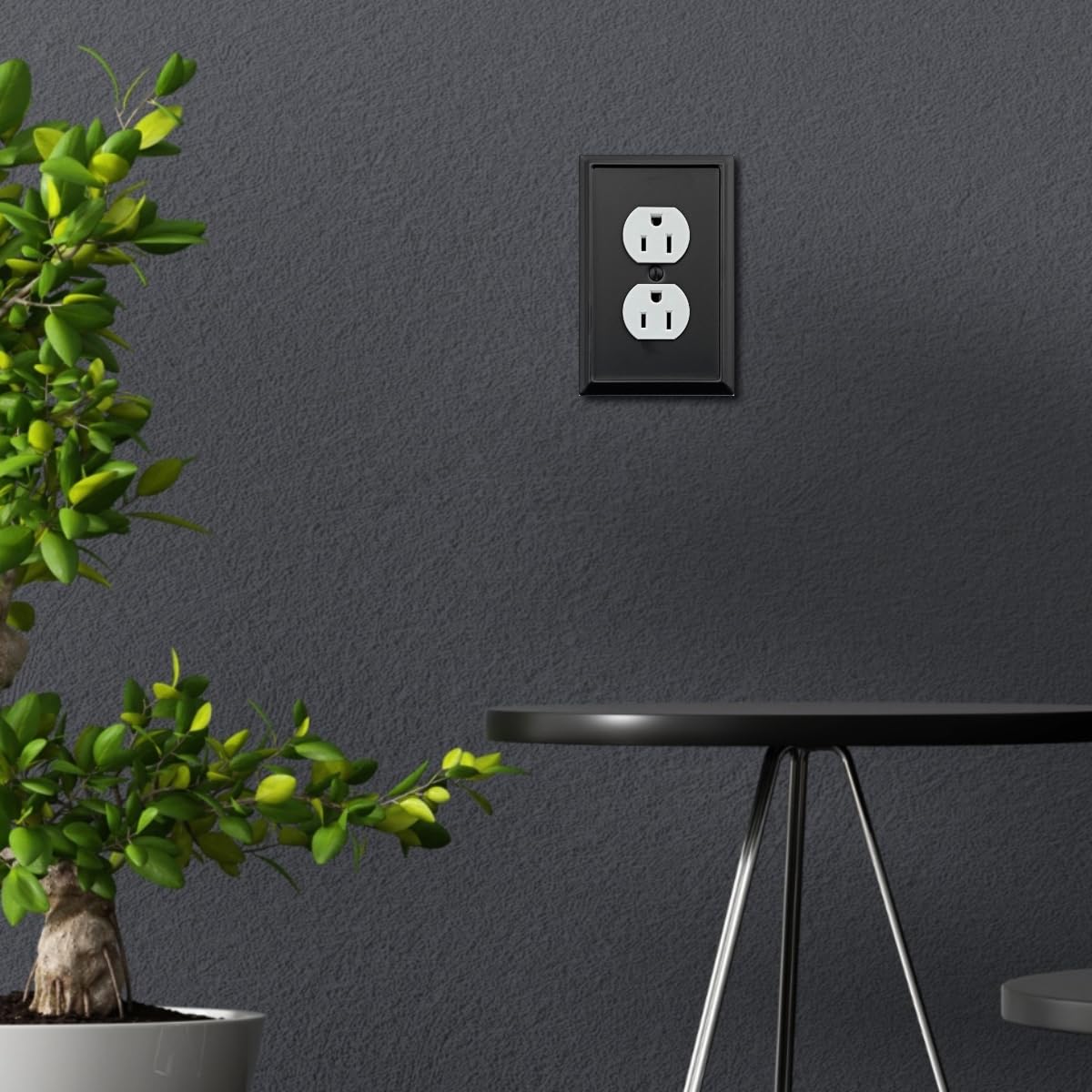 OKAWYC Aria black wall plate suits living rooms and kitchens for coordinated décor.