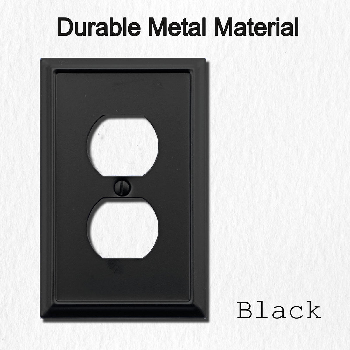 OKAWYC Aria black metal wall plate includes color-matching screws for clean mounting.