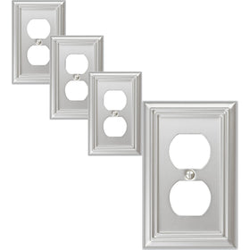 OKAWYC single duplex outlet cover plate in brushed nickel for 1-gang boxes, elevates decor.