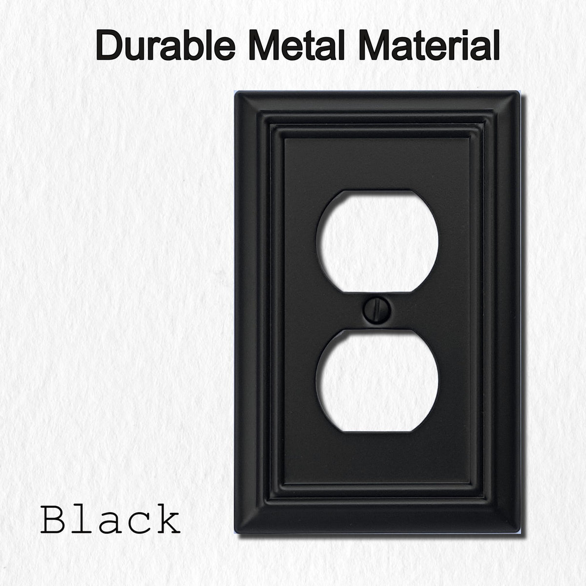 OKAWYC installation view of black Adler wall plate with color-matching screws.