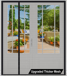 Okayavo magnetic screen door close-up shows heavy-duty mesh texture for year-round use.
