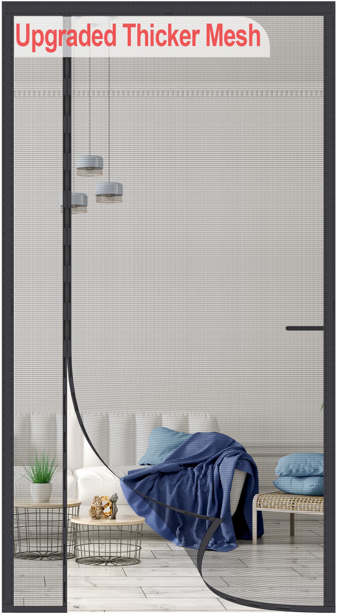 Okayavo magnetic door closure mesh showing strong magnets for seamless entry