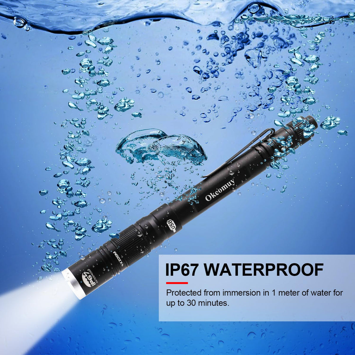okcomuy 300 lumen pen light delivers bright beams for inspection tasks.