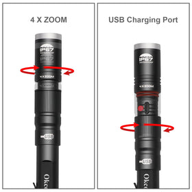 okcomuy rechargeable LED pen light with USB recharge for convenient charging anywhere.