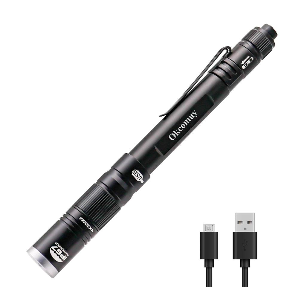 okcomuy rechargeable LED pen light compact, ideal for quick inspections in tight spaces.