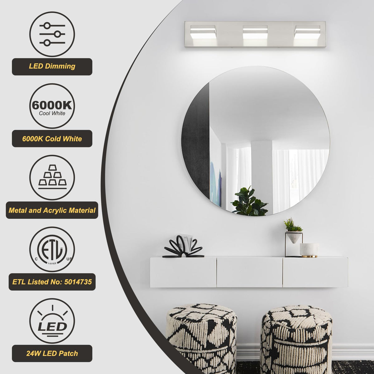 OKELI brushed nickel frame with acrylic shade resists rust for long-lasting shine