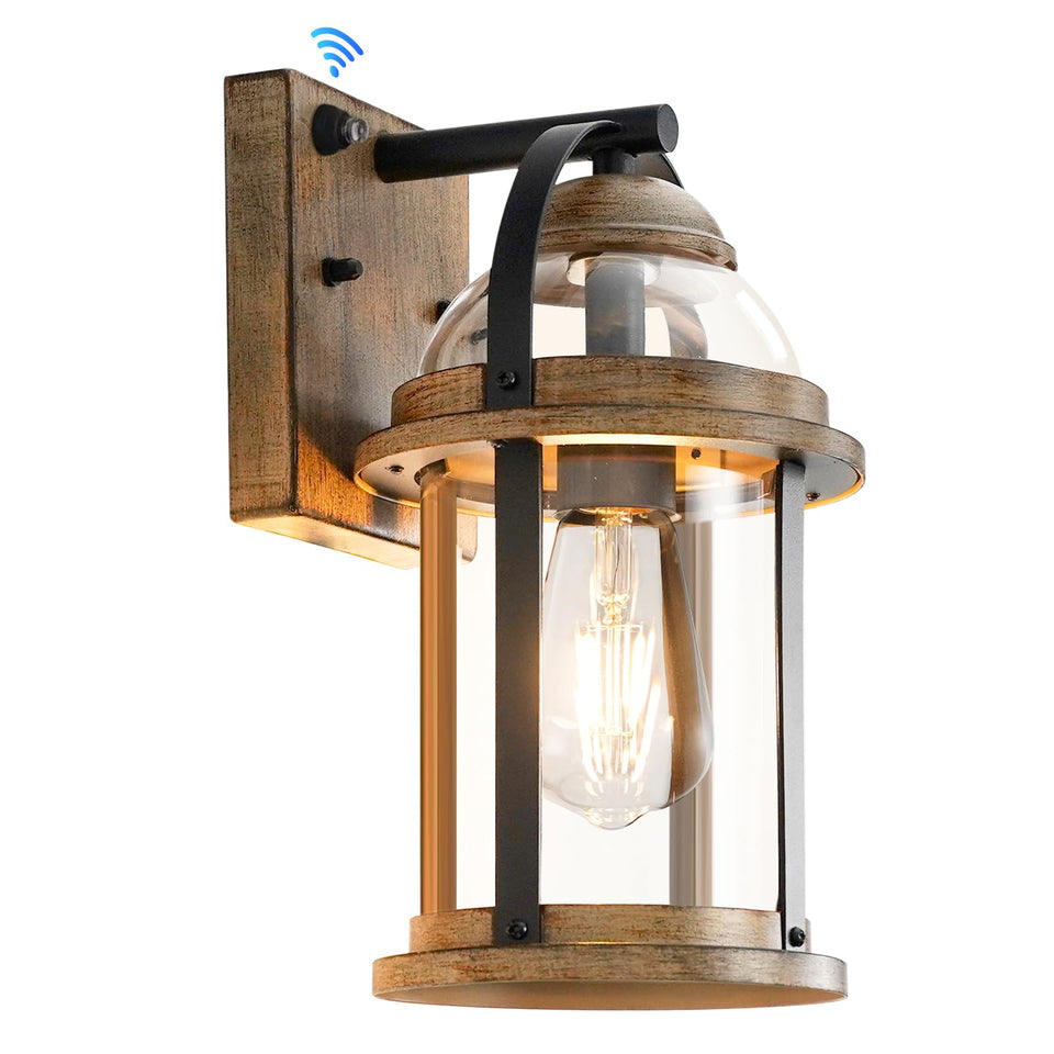 OKELI Dusk to Dawn wall light mounted outdoors for reliable ambient illumination.