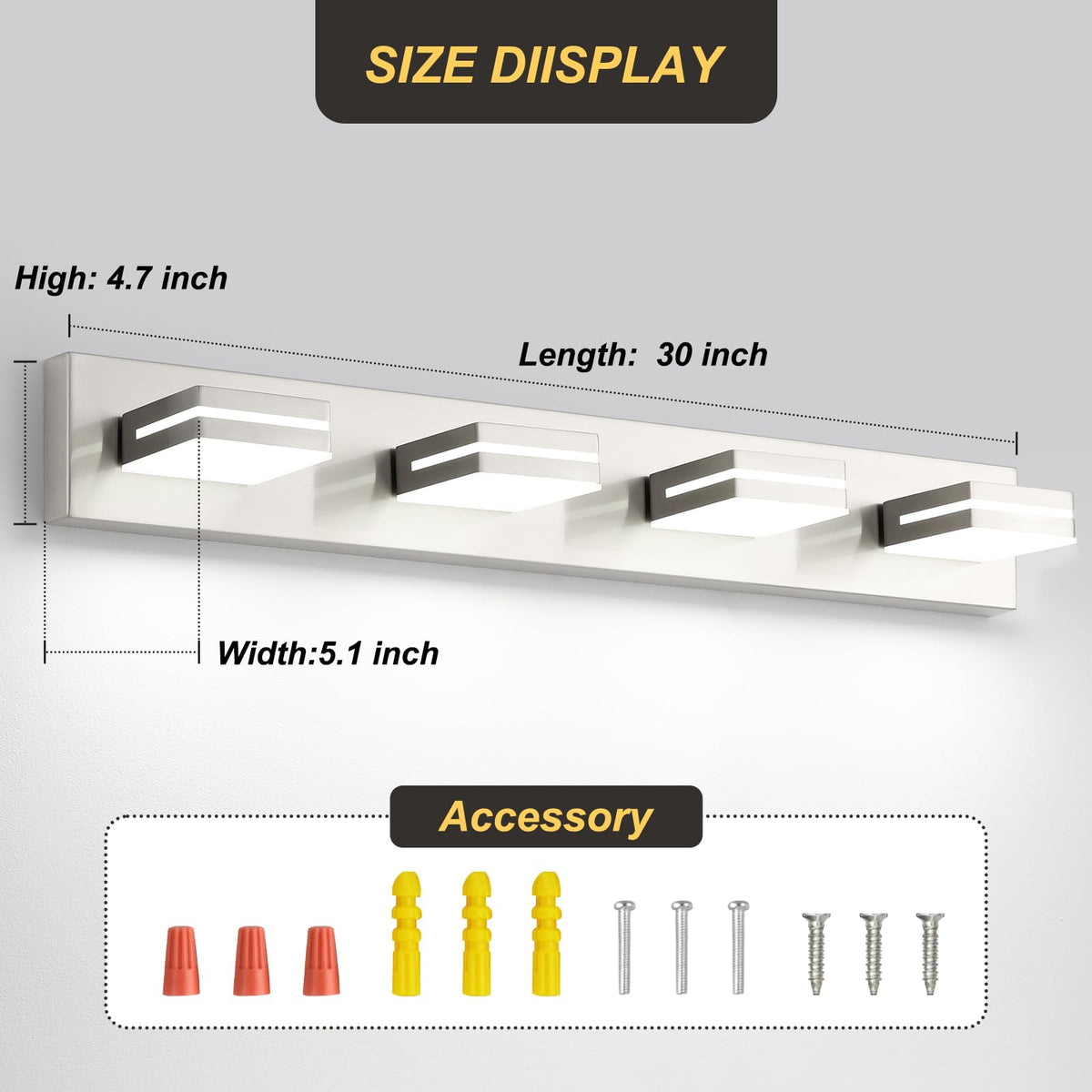 OKELI vanity light with 350° adjustable heads for flexible lighting angles
