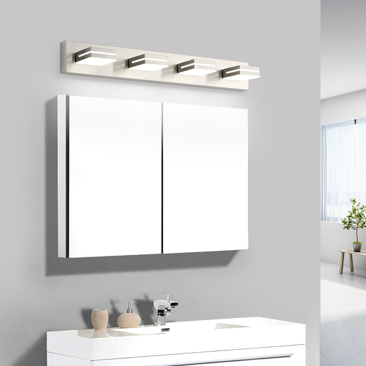 OKELI easy-install vanity light with included hardware for quick upgrade