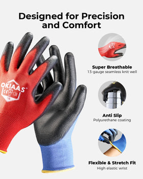 OKIAAS breathable knit shell keeps hands cool during tasks.