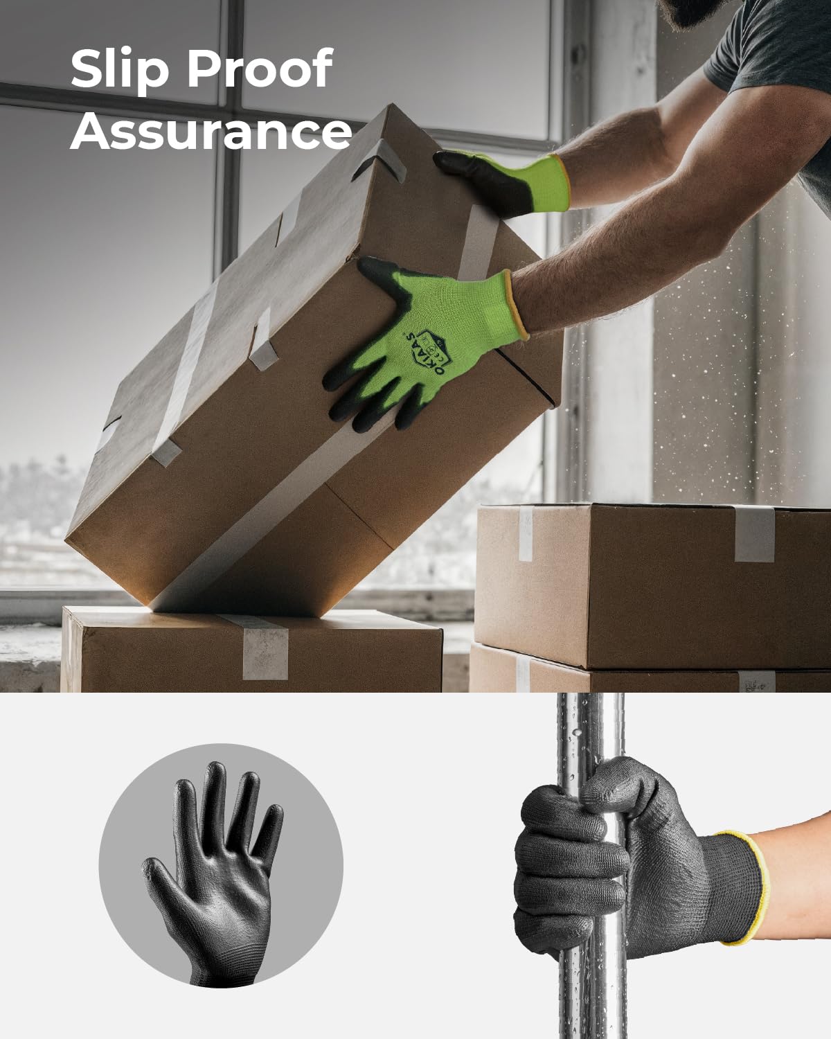 OKIAAS construction tasks show light-duty protection and grip.