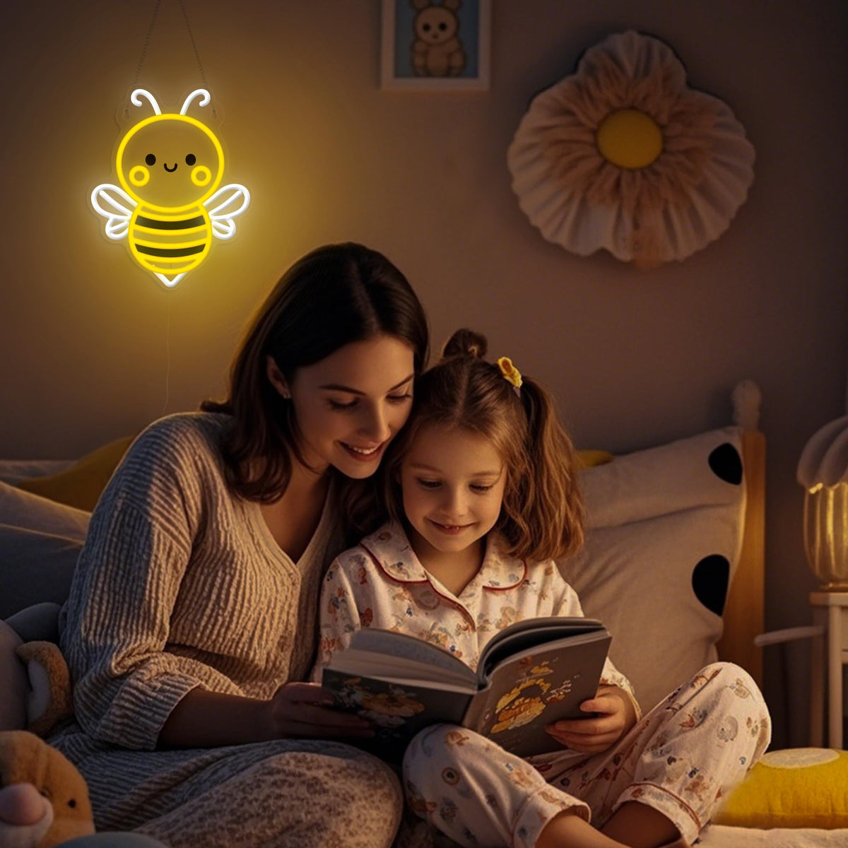 OkiyiD Bee Neon Sign hanging kit included for quick mounting.
