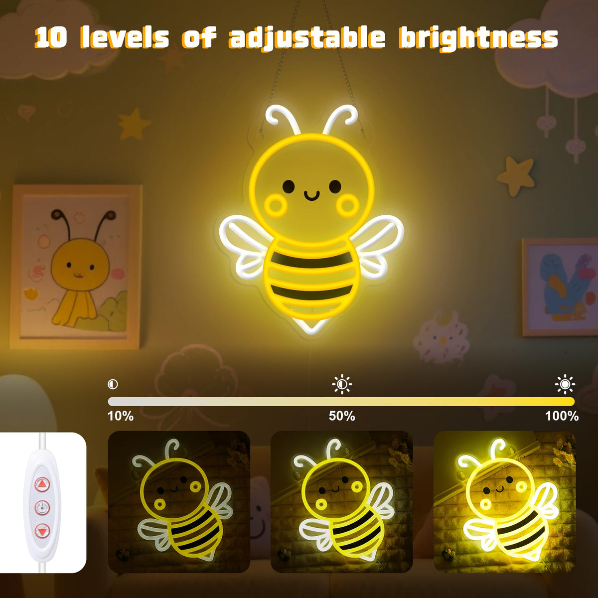 OkiyiD Bee Neon Sign office decor adds subtle desk-friendly light.