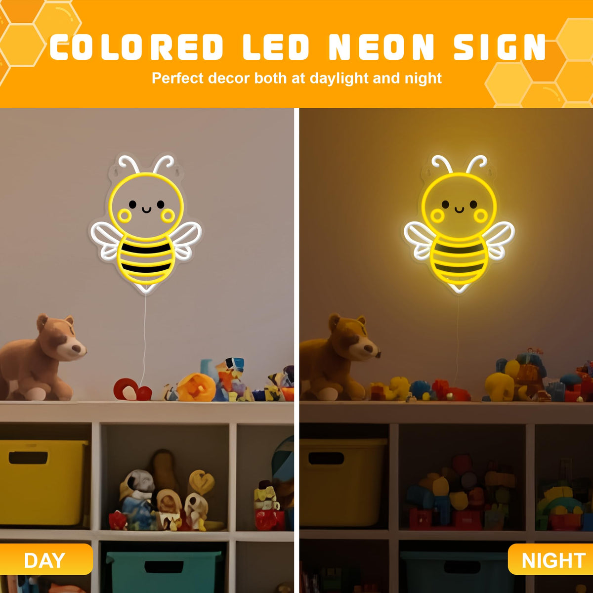 OkiyiD Bee Neon Sign USB-powered for easy setup.