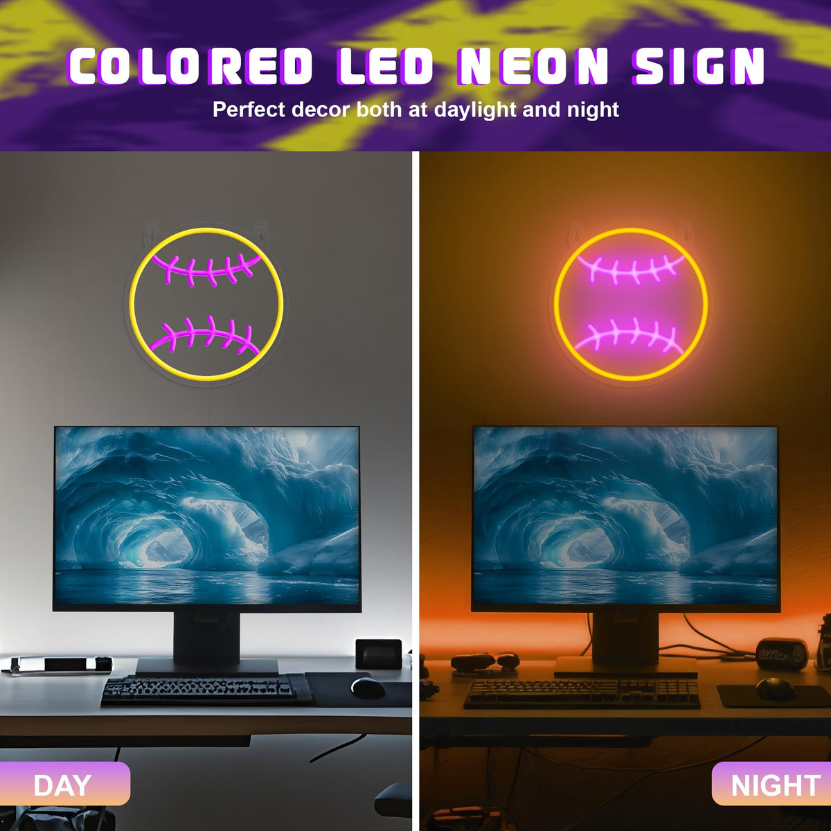 OkiyiD softball neon sign bedroom decoration for late-night study