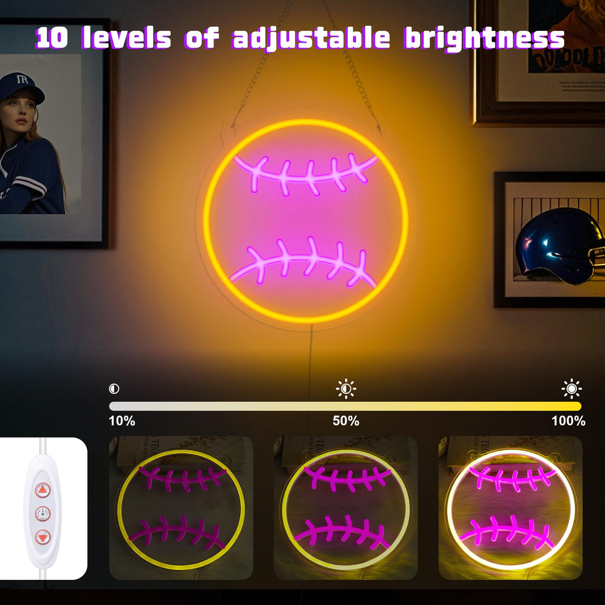 OkiyiD softball neon sign USB-powered for easy setup in dorms