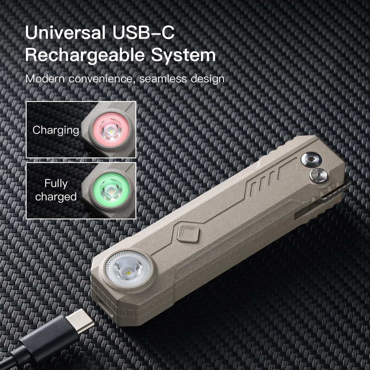 OKNIFE LK charges via USB-C for quick power on the go.