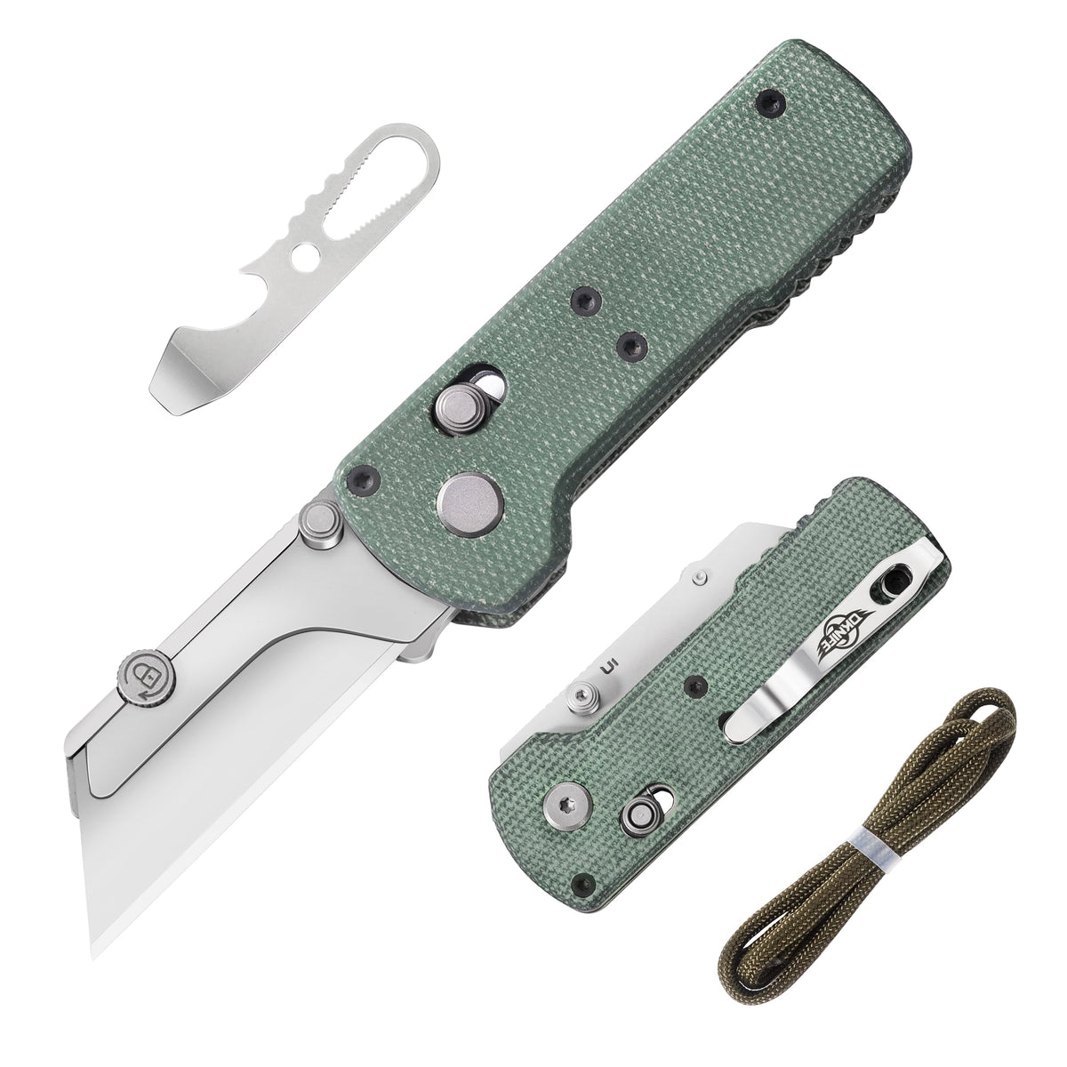 OKNIFE Otacle U1 green micarta grip for slip-resistant handling
