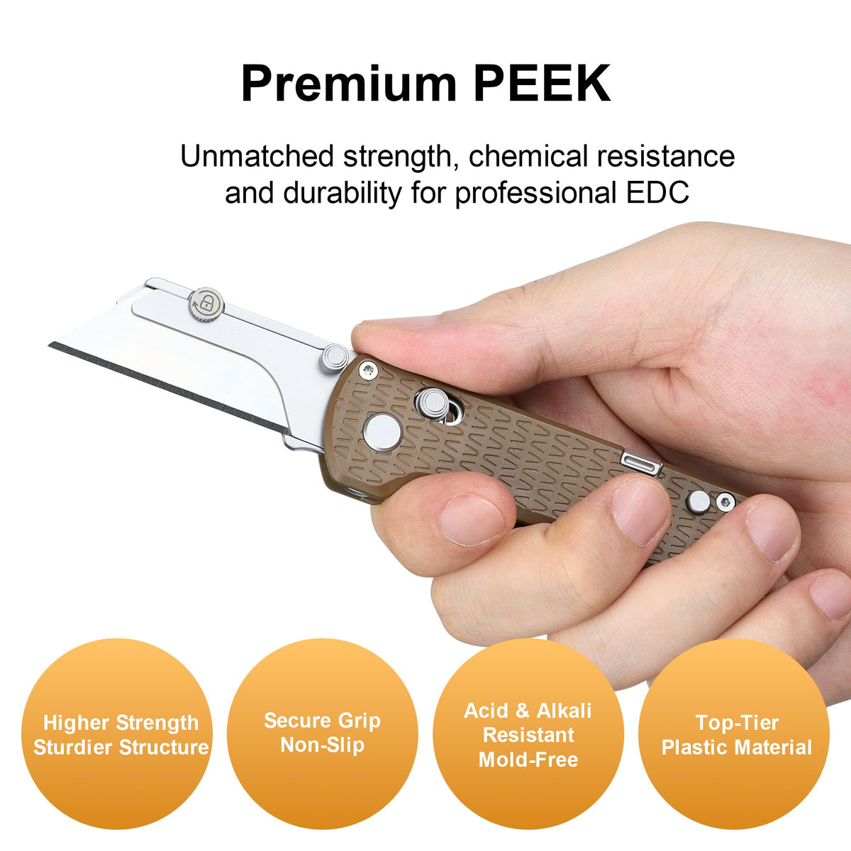 OKNIFE U1 Pro desert tan PEEK handle with secure grip