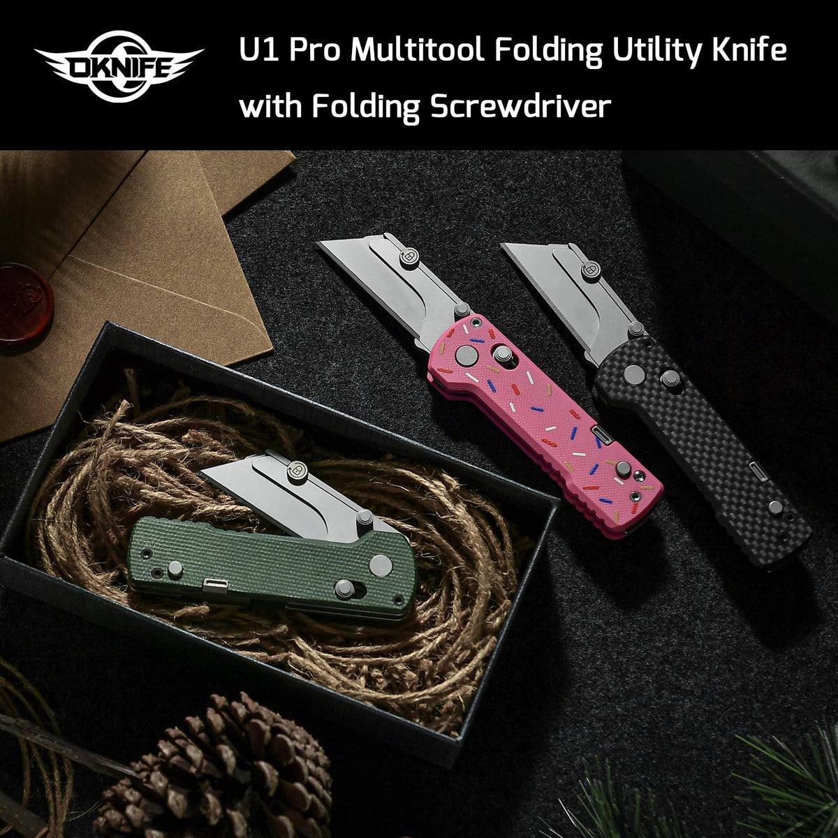 OKNIFE U1 Pro knife with folding screwdriver access for on the go repairs