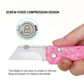 OKNIFE Otacle U1 pink G10 handle with doughnut accents for grip.