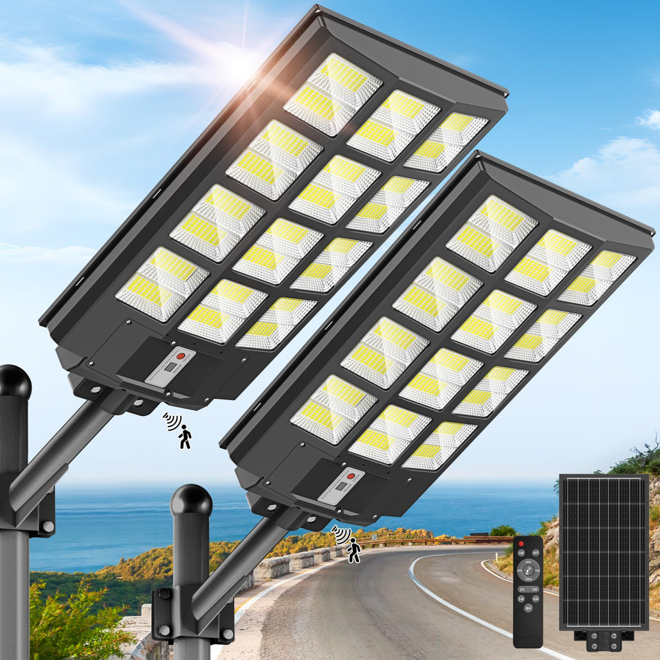 OKPRO 8000W solar street light outdoor front view showing broad coverage for parking.