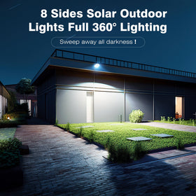 OKPRO eight-sided design shown for even yard lighting across spaces.