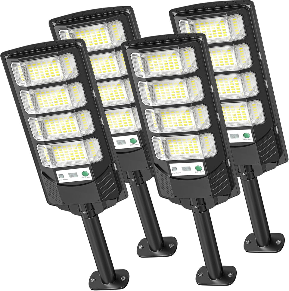 OKPRO solar street light dusk-to-dawn illuminates driveways and parking areas