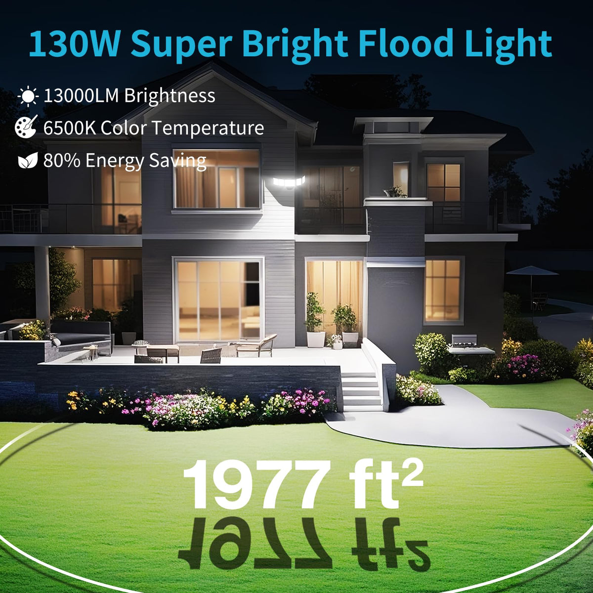 Olafus 13,000lm LED security light highlighting broad beam for secure outdoor spaces.