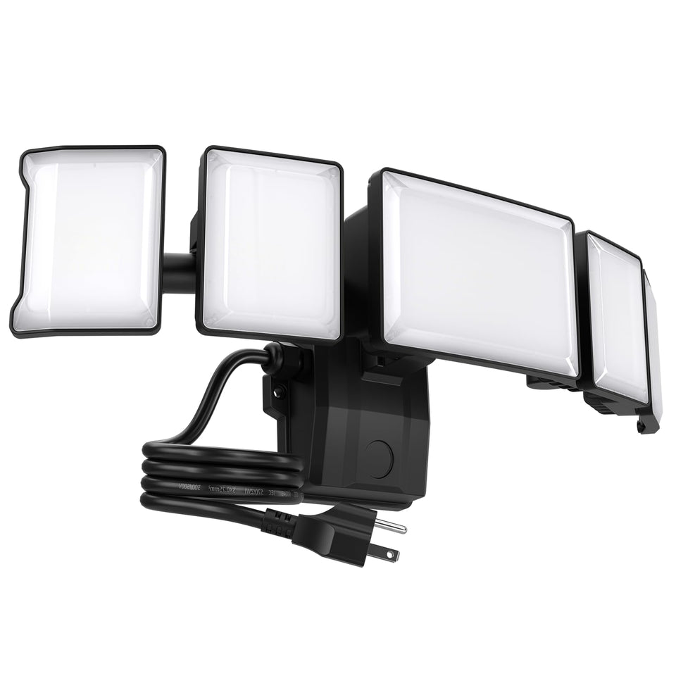 Olafus 130W flood light front view showing bright exterior illumination