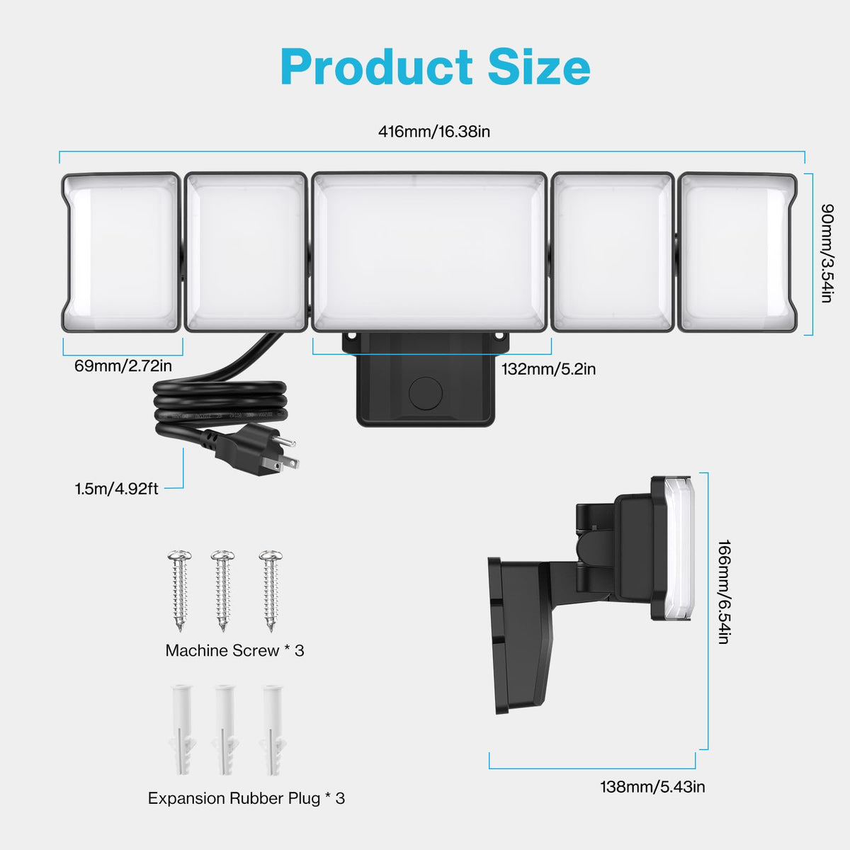 Olafus 130W flood light heat dissipation fins in focus