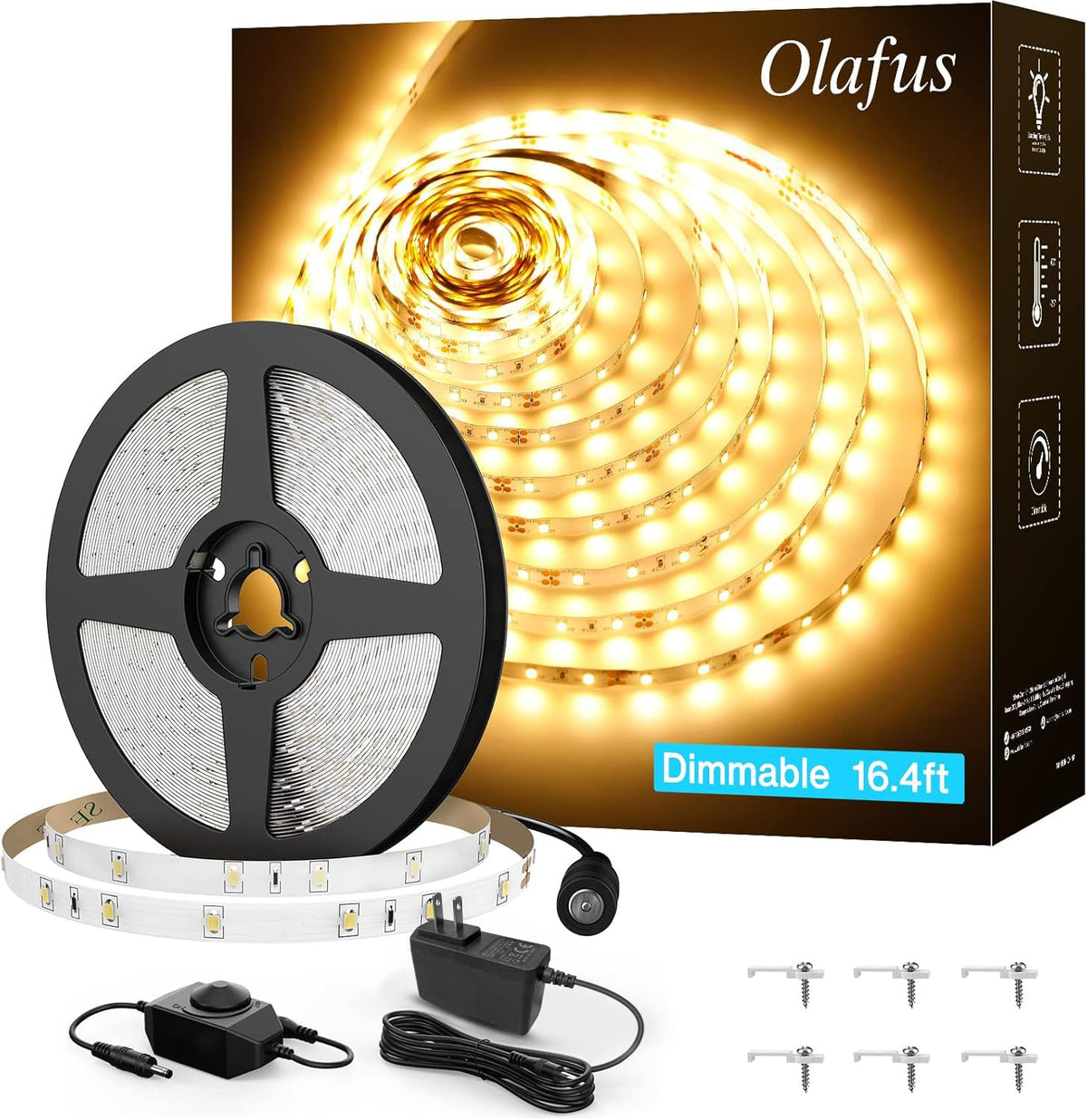 Olafus 16ft warm white LED strip for bright under-cabinet lighting