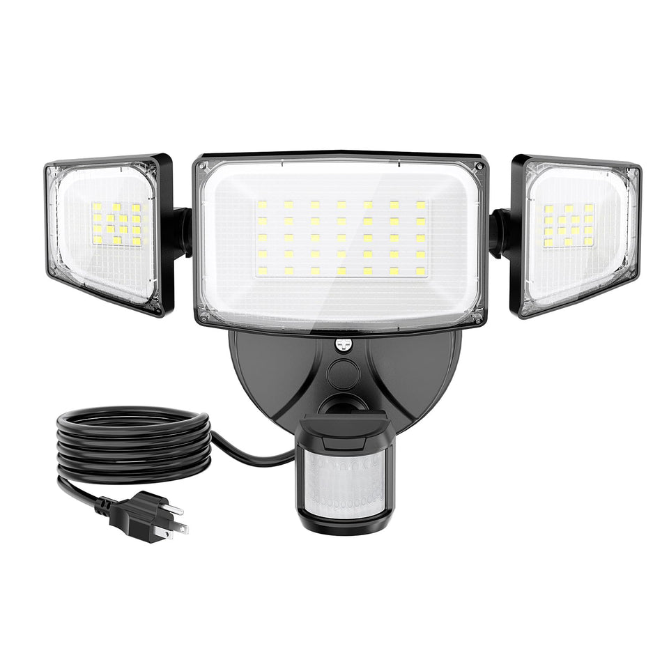 Olafus 50W motion sensor outdoor light front view, 5000LM for broad coverage.