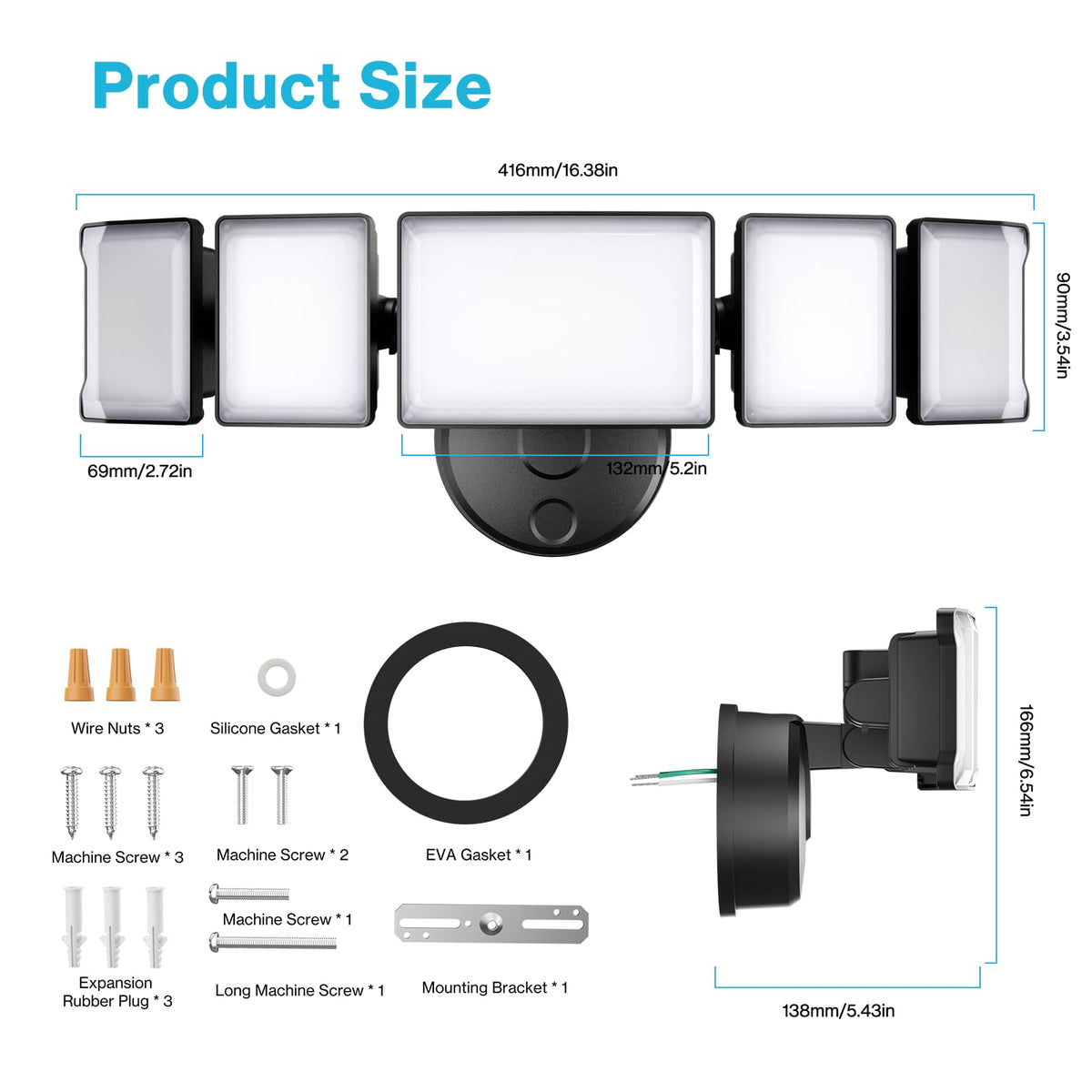 Olafus 6500K cool white exterior lighting for clear visibility.