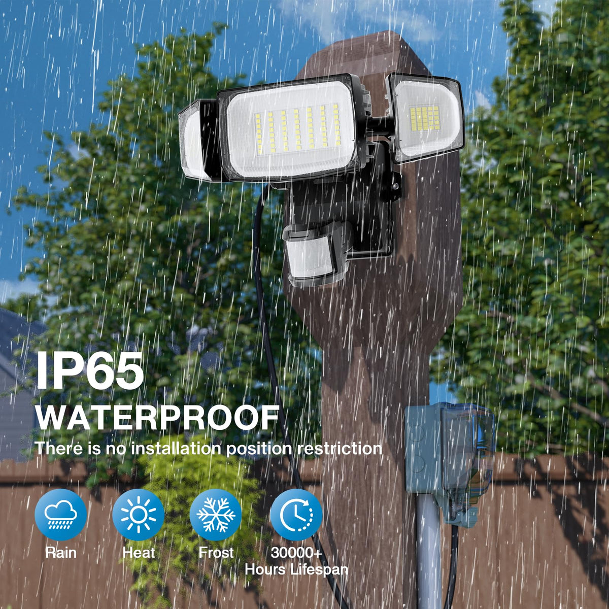 Olafus 7000-lumen flood light delivers strong illumination for yards.