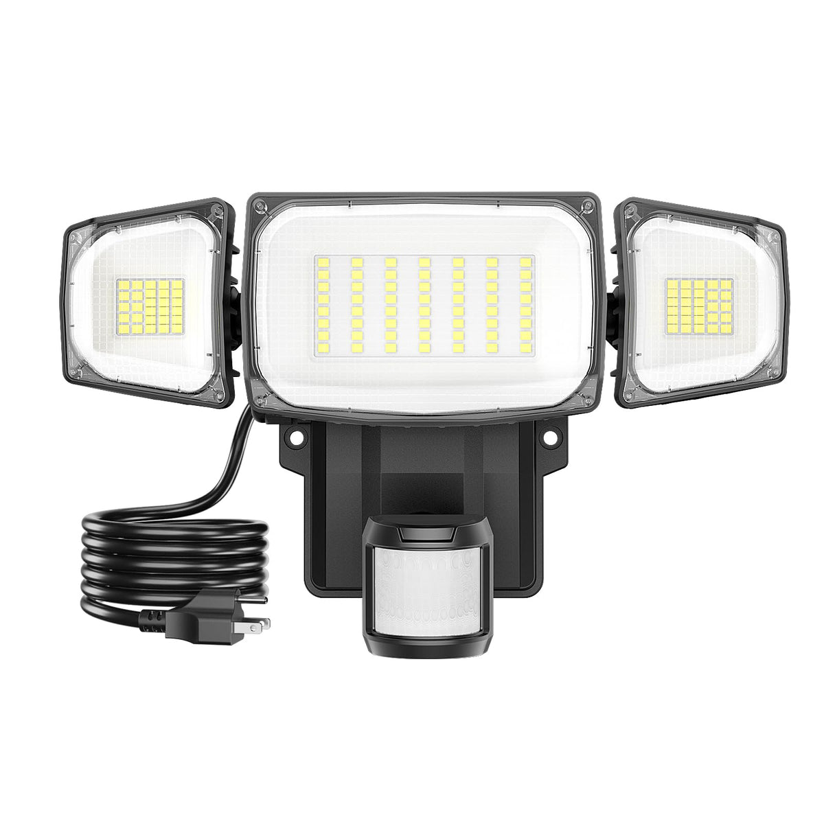 Olafus 70W motion sensor outdoor light highlights the front entry with bright, wide-area coverage.