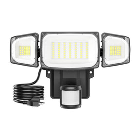 Olafus 70W motion sensor outdoor light highlights the front entry with bright, wide-area coverage.