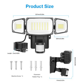 Olafus security flood light helps deter activity around garage and patio.